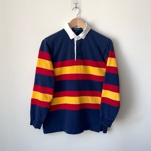 Vintage Polo Ralph Lauren Striped Rugby Shirt Youth L Colorblock Blue Yellow